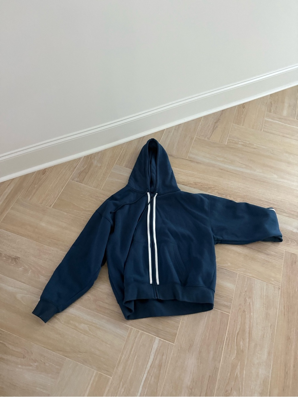 Navy Blue Hoodie with Contrast Drawstrings